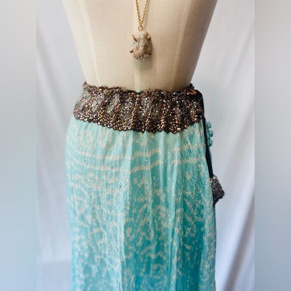 Alka Vora Rare Boho Festival Long Crinkle Silk Skirt w/ beaded details sz M - Picture 10 of 14